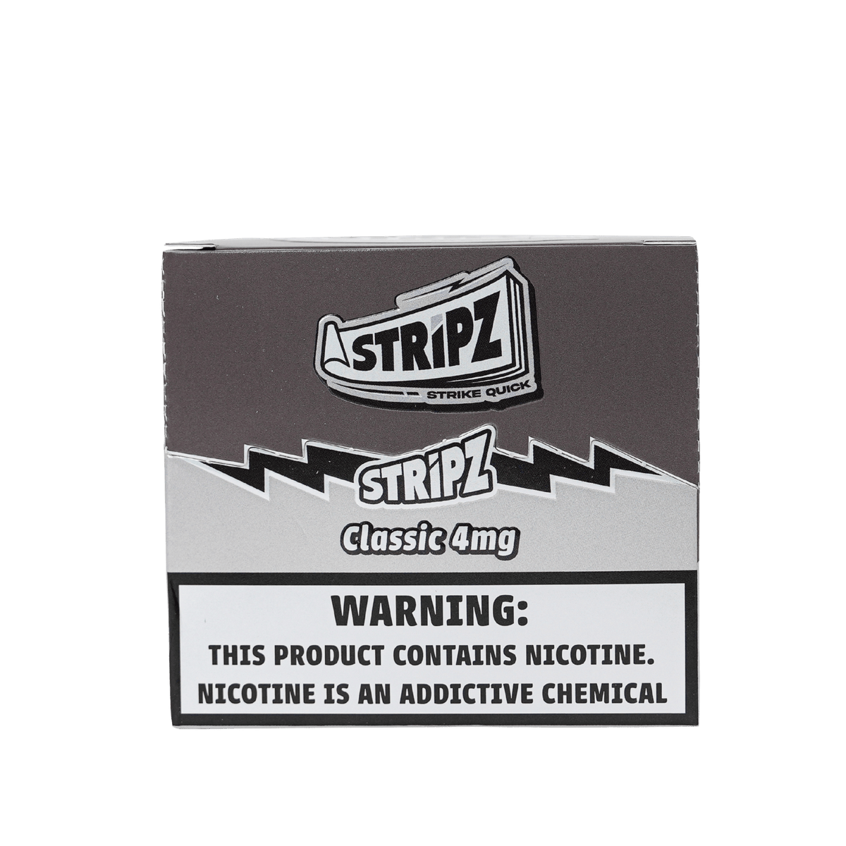 Classic Stripz 4mg — closed display case, front view.