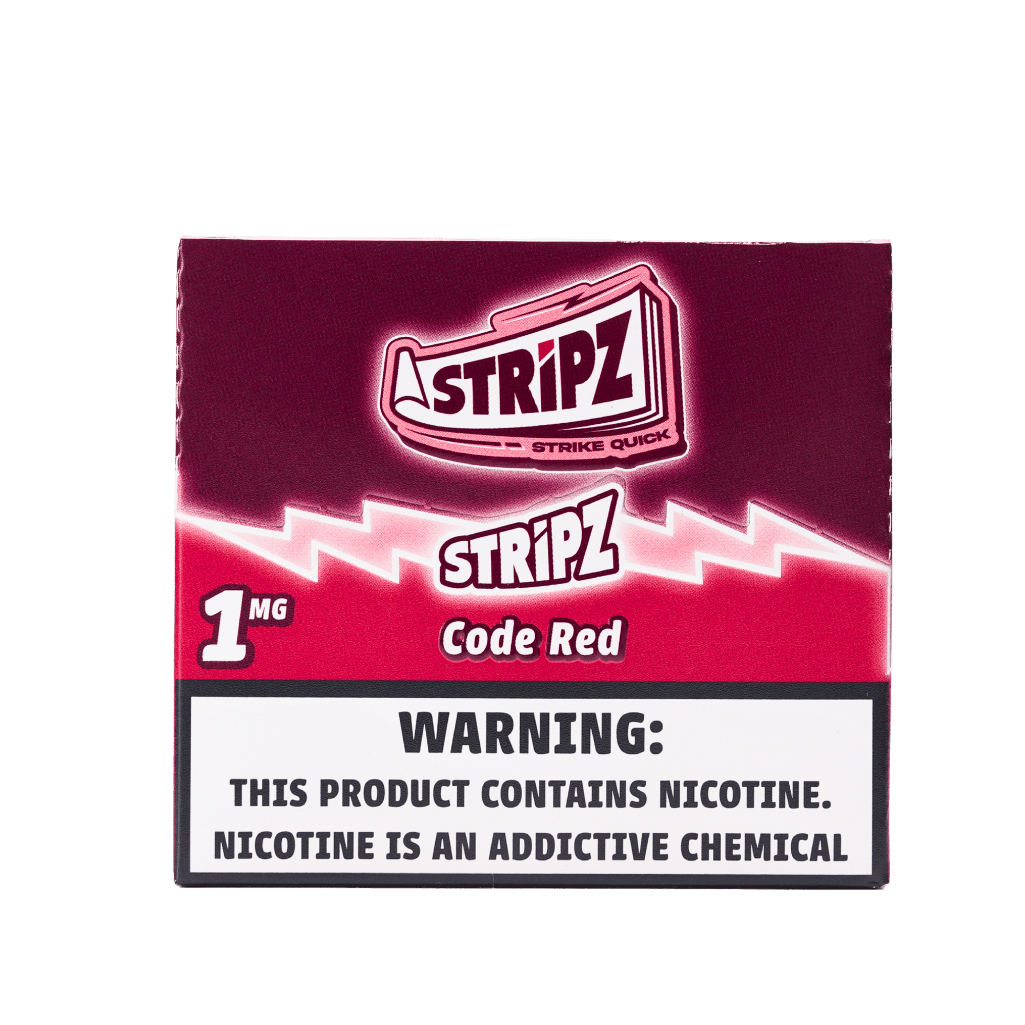 Code Red Stripz 1mg — closed display case, front view.