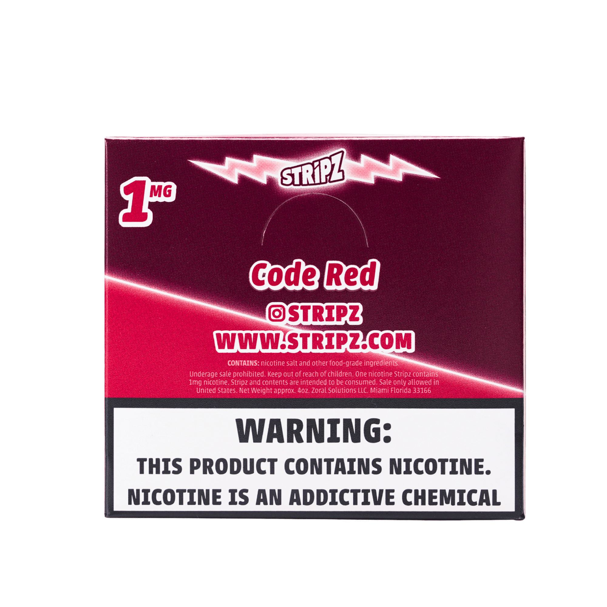 Code Red Stripz 1mg nicotine strips single pack — back view.