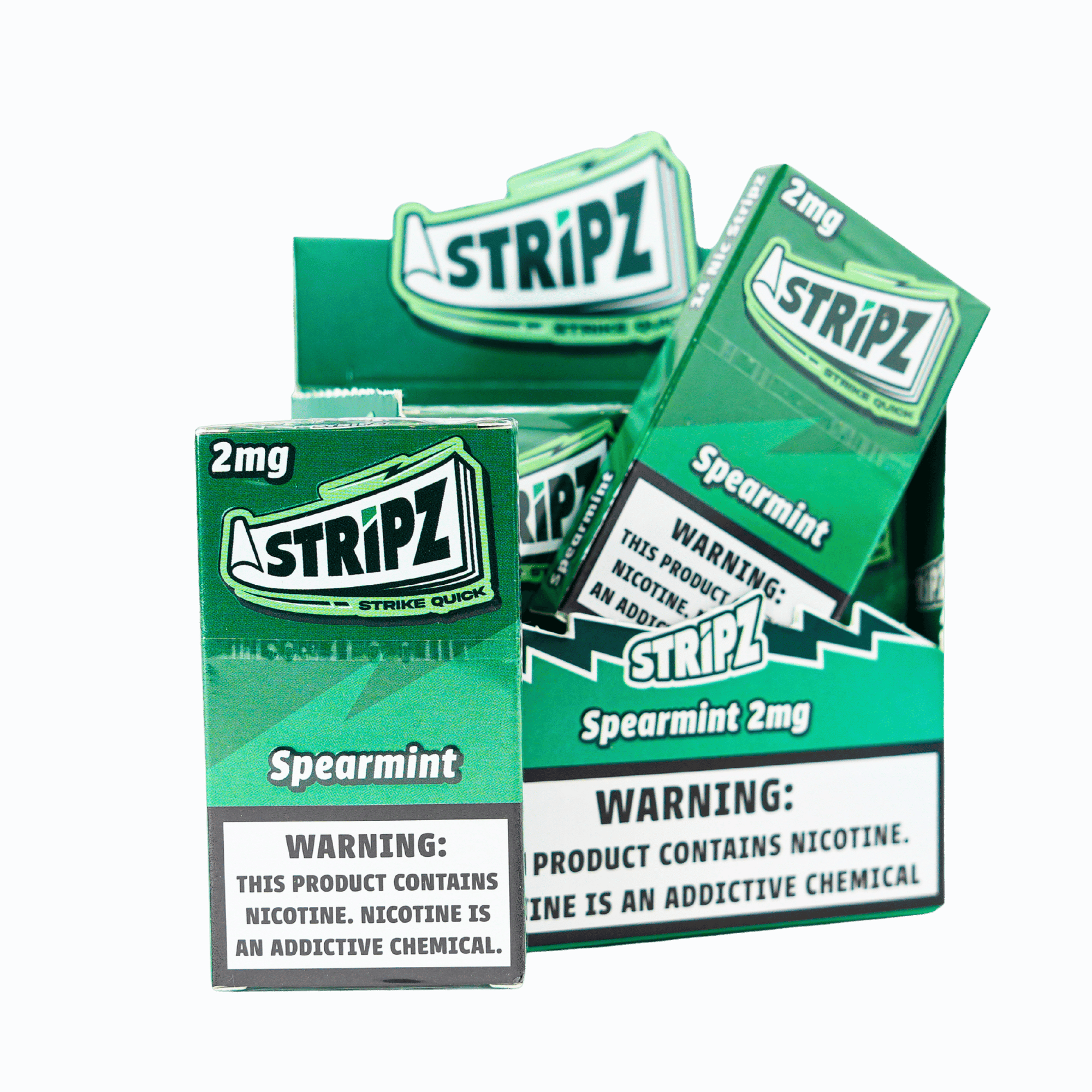 Spearmint Stripz 2mg — single pack with open display box.
