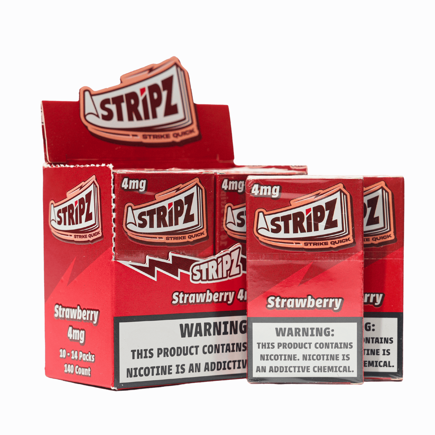 Strawberry Stripz 4mg — open display box of nicotine strip packs.