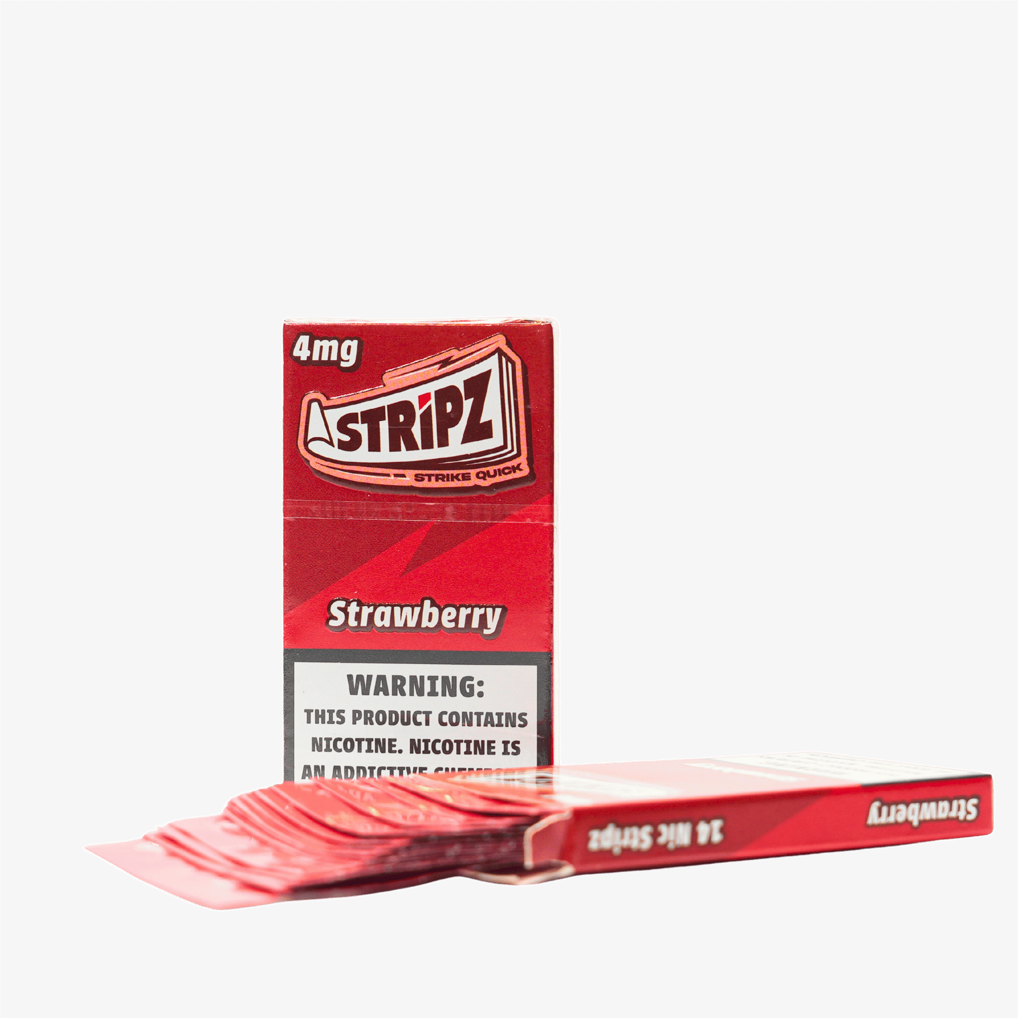 Strawberry Stripz 4mg — single pack with individual strips fanned out.