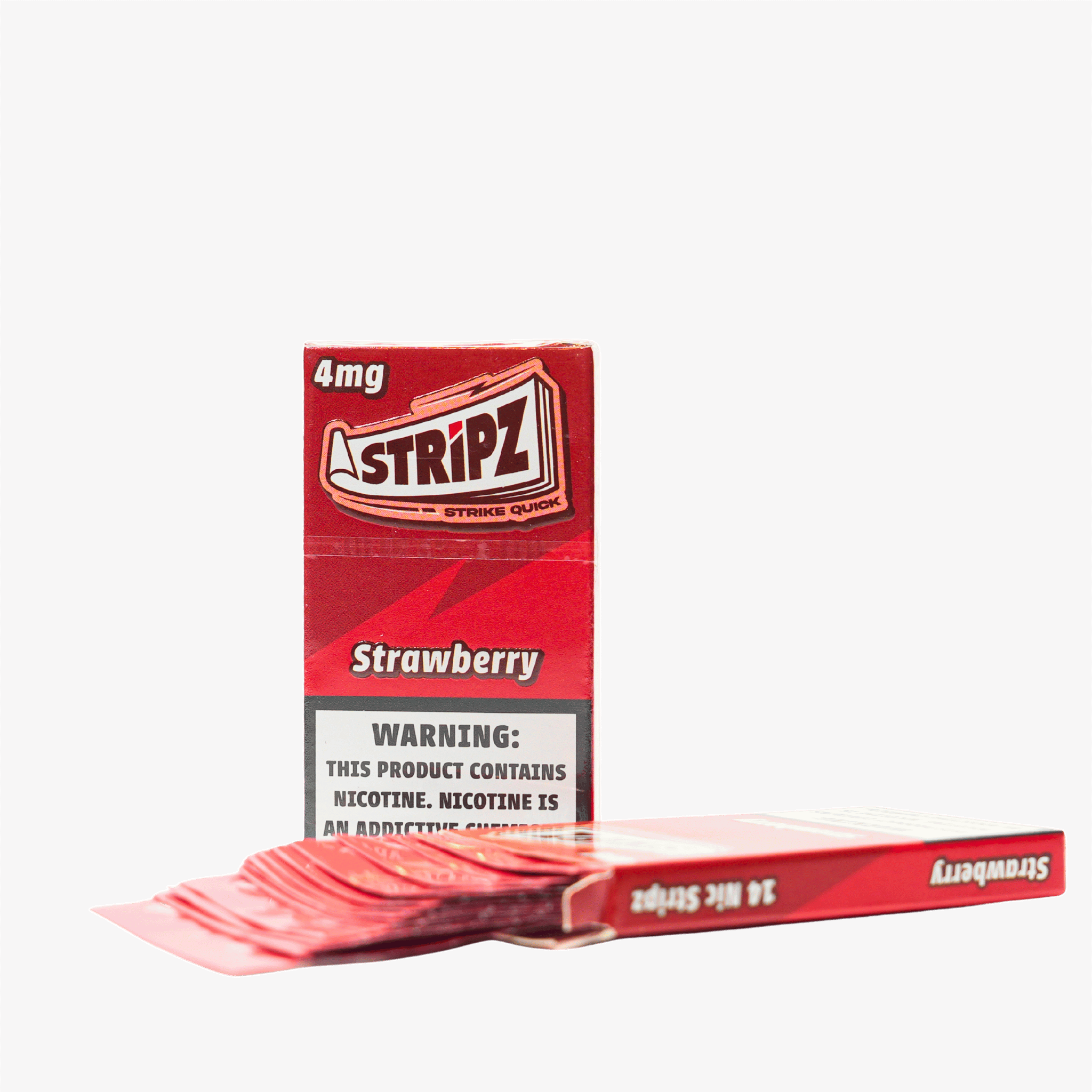 Strawberry Stripz 4mg — single pack with individual strips fanned out.